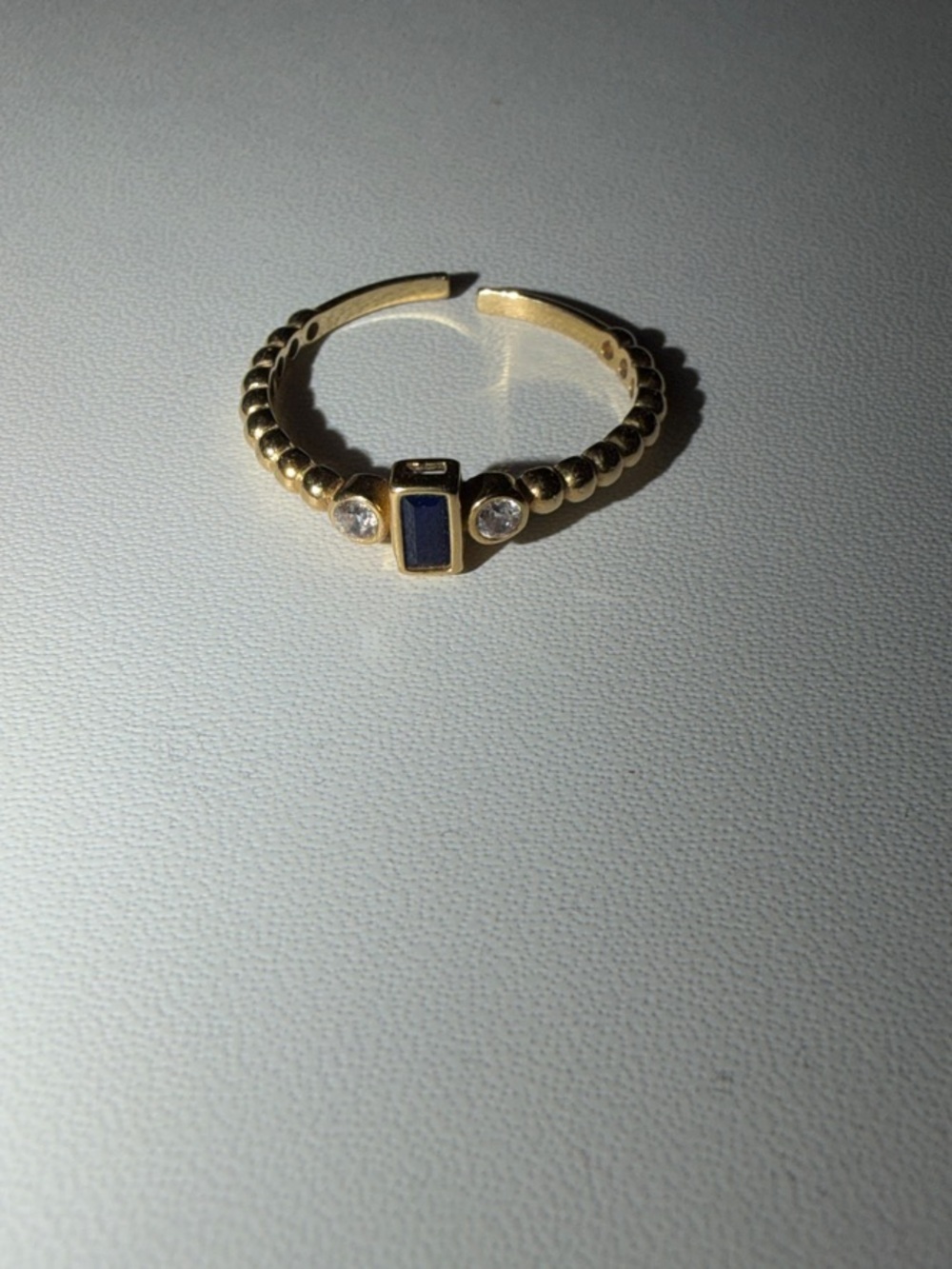 18K Solid Gold Adjustable Ring – Blue Zircon Stone – Minimalist Stackable Ring - Picture 4 of 5